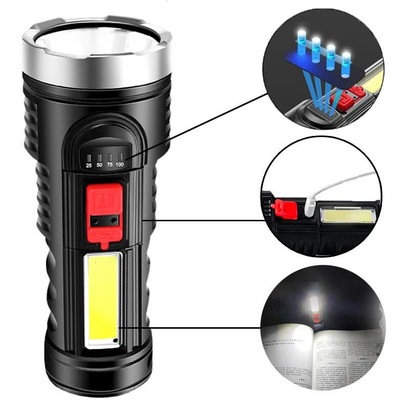 6 LED Lamps USB Rechargeable Flashlight Hight Power  Flashlight 4 Modes Waterproof Torch Built-in Battery Outdoor LED Flashlight