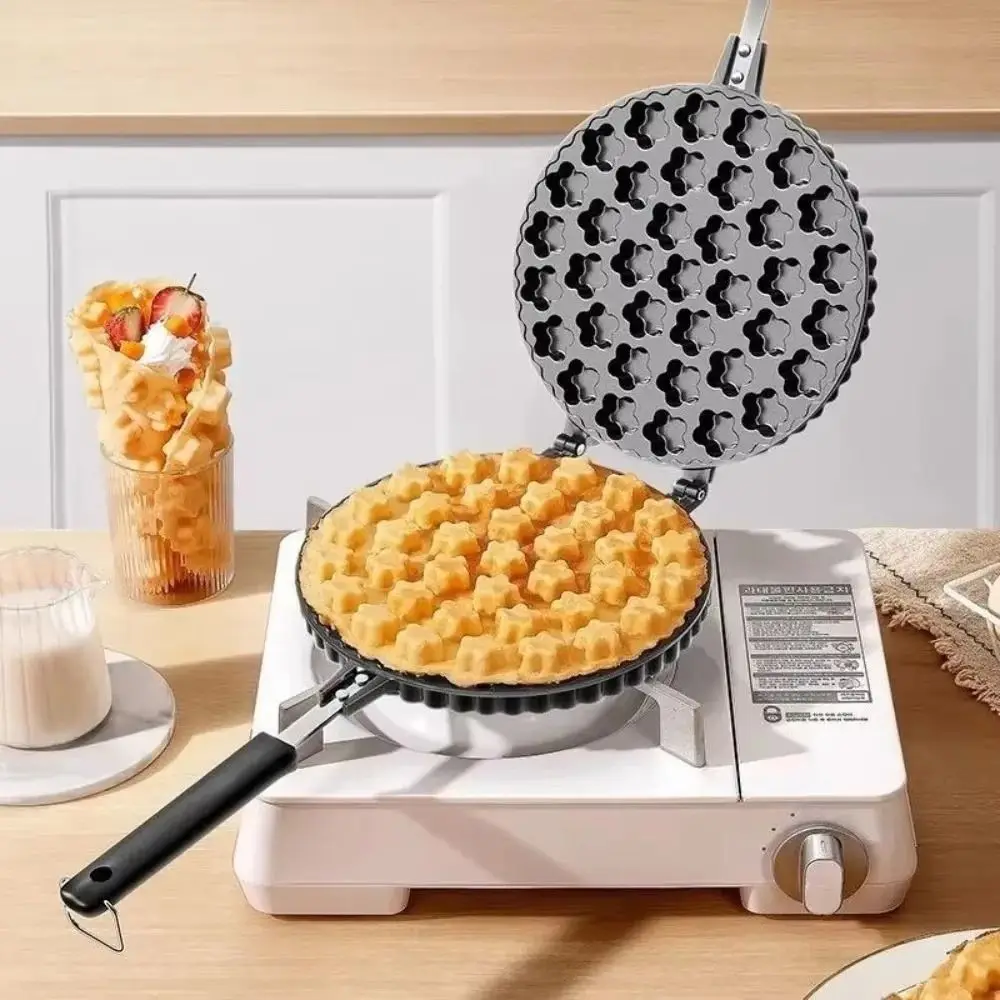 

19/37 Holes Plum Blossom Cake Mold Long Handle Heat-resistant Bubble Waffle Maker Double-Sided Non-Stick Ice Cream Cone Maker