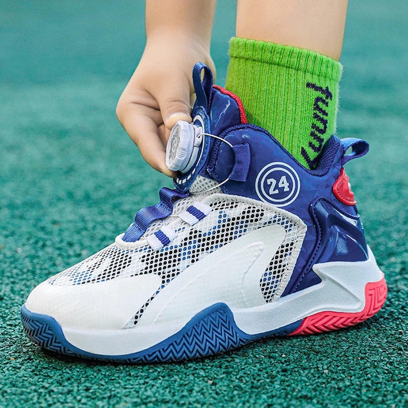 

Trend Swivel Buckle Kids Basketball Sneakers Boys Girls Light Basket Casual Sports Shoes Outdoor High Top School Training Shoes