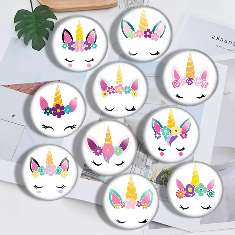 Cute Flower Garland Unicorn Face 12mm/18mm/20mm/25mm Round Photo Glass Cabochon Demo Flat Back Making Findings