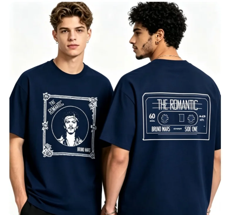 2026Men Bruno Mars Retro Cassette Vinyl Graphic T Shirt The Romantic Music Print Short Sleeve Crewneck Streetwear Tee