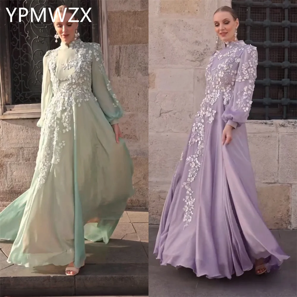 Customized YPMWZX Scoop Neckline A-line Floor length Skirts Tulle Applique Bespoke Occasion Dresses