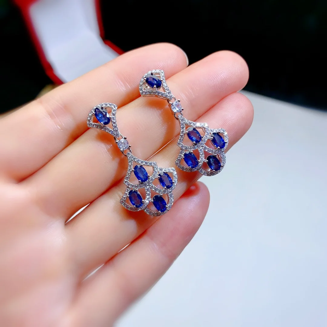 Noble Luxury Natural Sapphire Sterling Silver 925 Wedding Gems Free Delivery Earrings Sterling Certified Jewelry Boutique