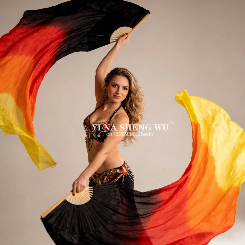 

Вентилятор для танца живота для взрослых и женщин, 1 пара градиентных цветов, длинные веера для практики танцовщицы из натурального шелка, 150/180x90 см, 100% настоящие шелковые веера