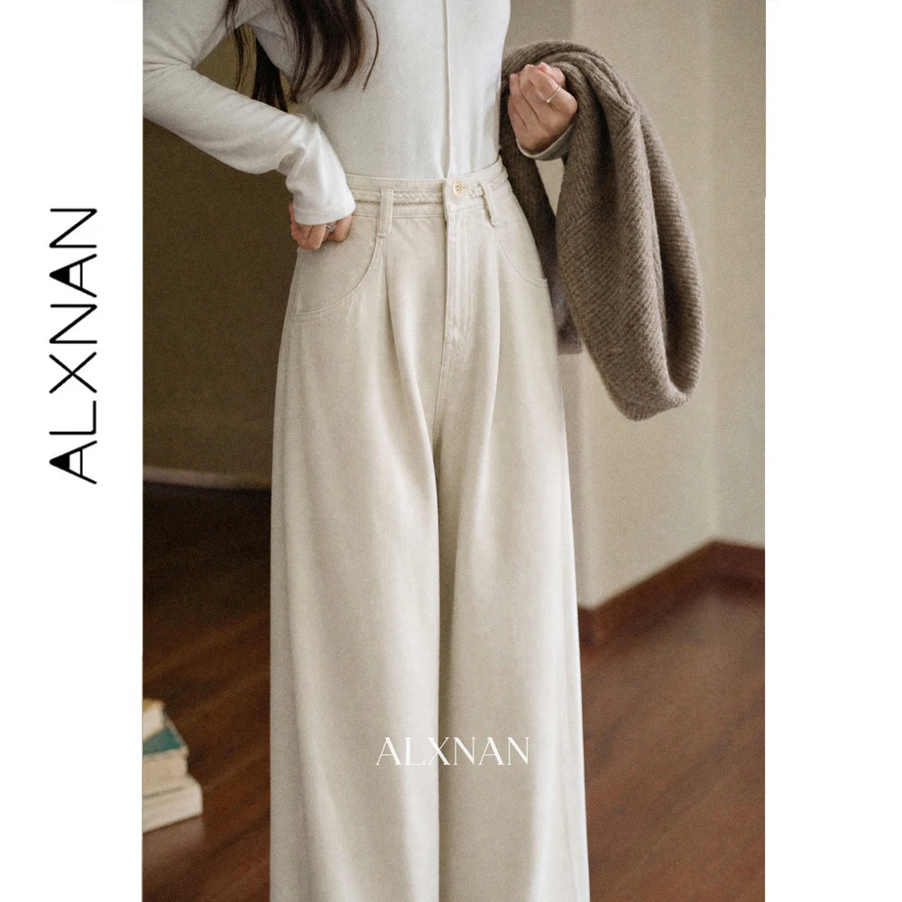 ALXNAN High Waist Wide Leg Pants for Women Autumn 2026 Versatile Straight Casual Baggy Pants Loose-fit Female Trousers L680258A