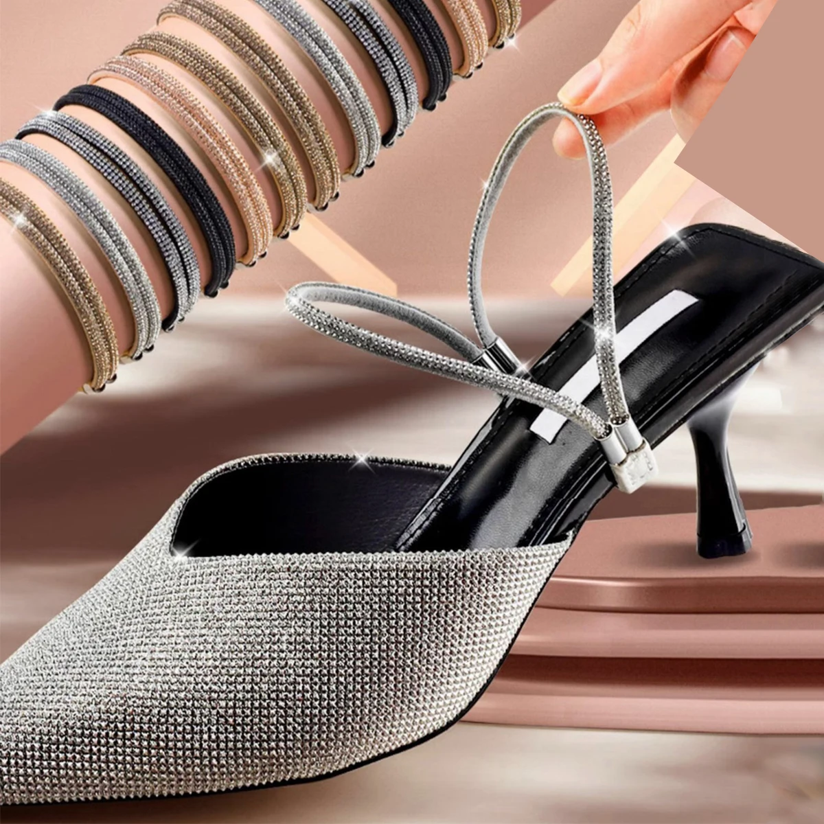

1Pair High Heels Diamond Lace Buckle, Sandals, Slippers, Sneakers No Need to Install Binding Laces to Prevent Heel Drop