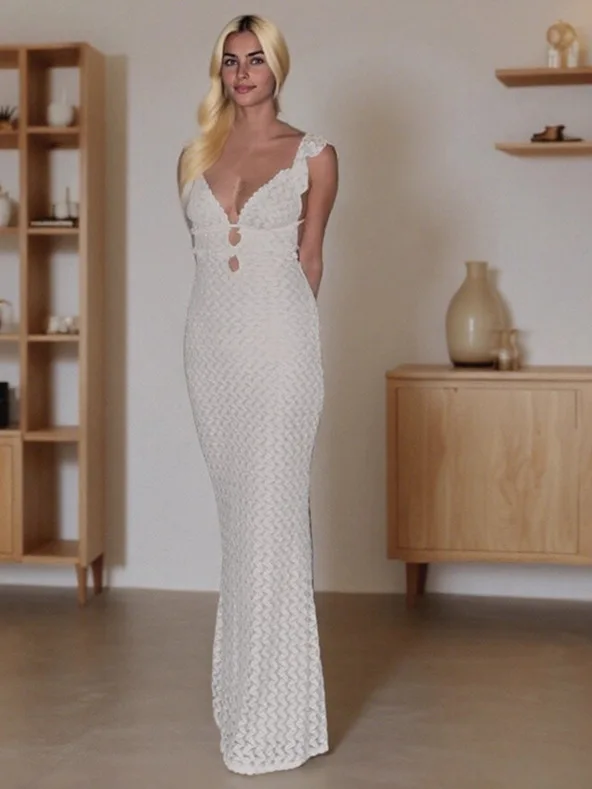 ملابس نسائية لربيع وصيف 2025 على الطراز الأوروبي/الأمريكي رغبة جديدة على شكل حرف v بدون ظهر وأربطة مجوفة بقصة ضيقة للنساء