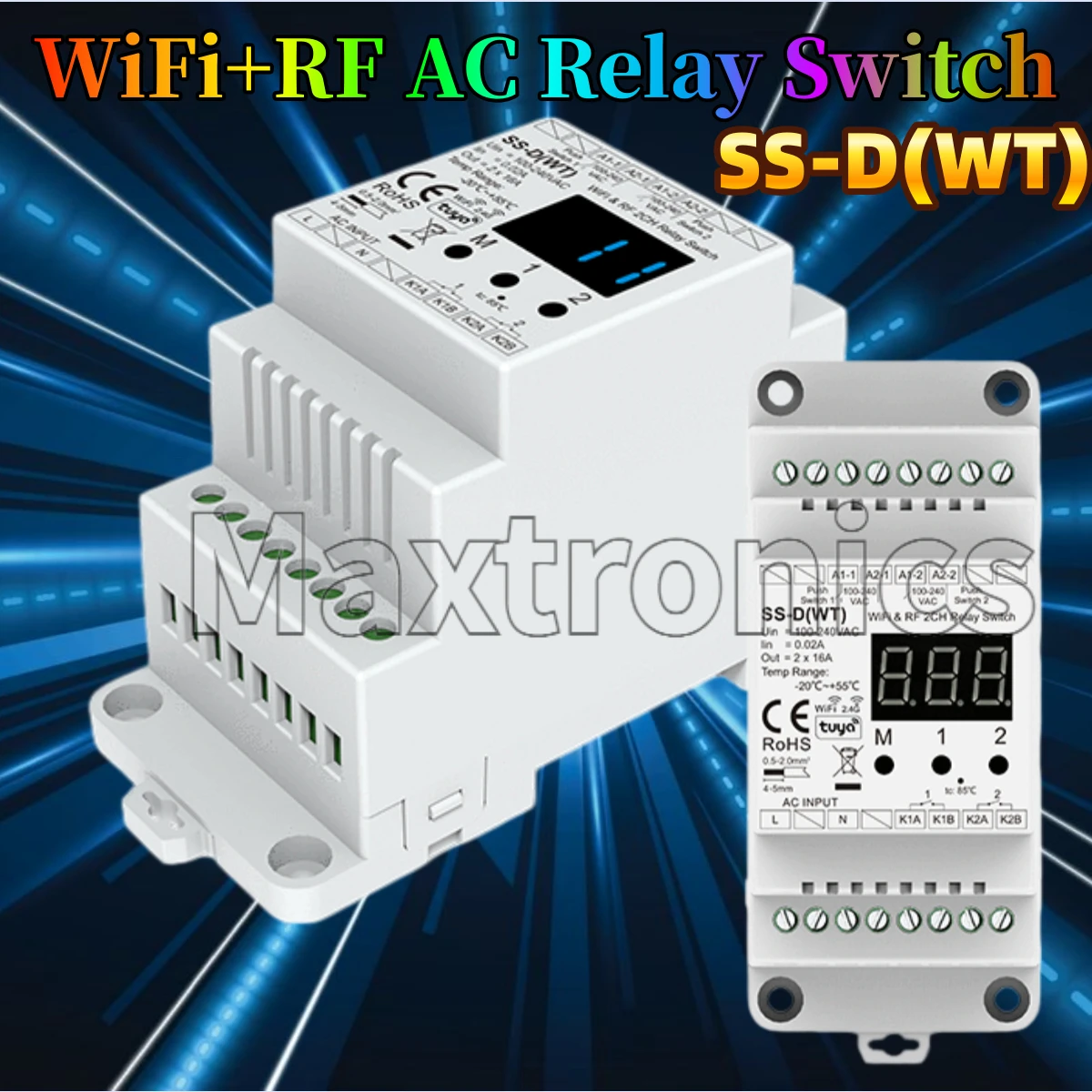 NEW SS-D(WT) (Tuya App) WiFi+RF AC Relay Switch 100-240V 2CH*8A Tuya Smart APP Cloud Control for Single Color LED Light Halogen