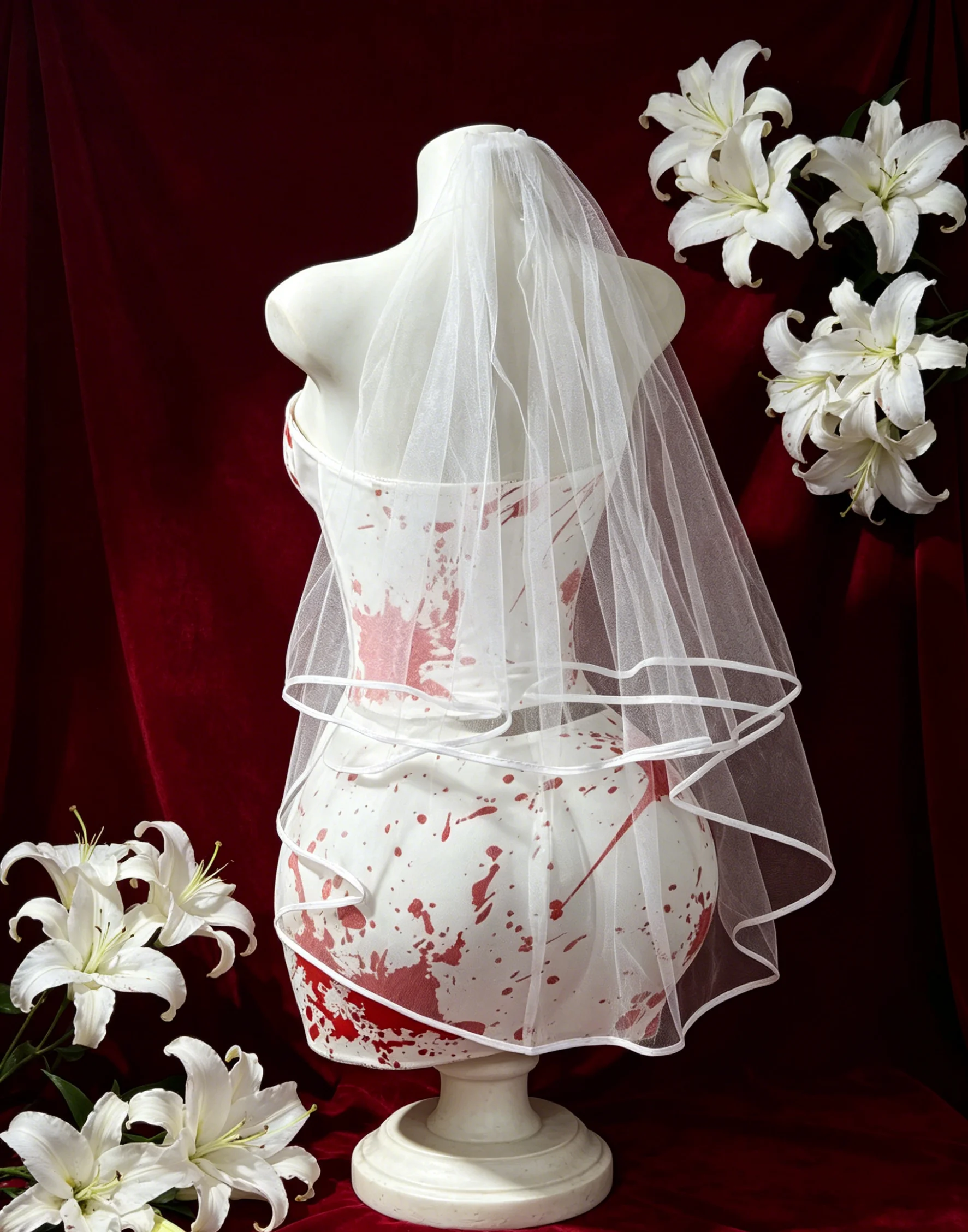 

【 Fragments.SPECIAL LINK:THE MASCOT'SLITTLE GIFT.】 Gothic Style White Corset Set with Red Splatter Print and Mini Skirt