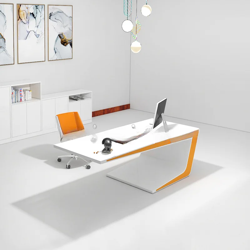 Simple Modern CEO Desk Tables Fancy Boss White Office Table Smoothly Surface Tables