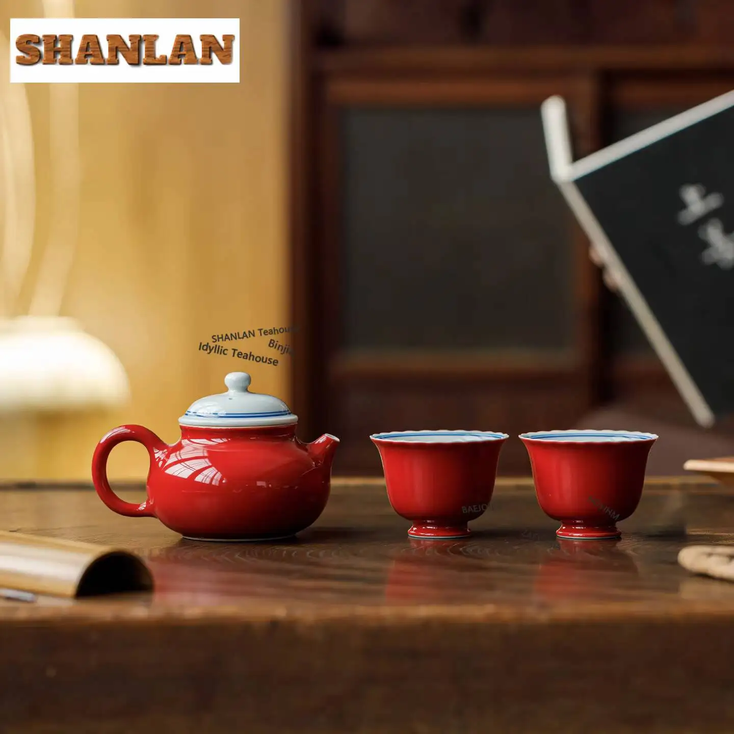Red Glaze Double Line Rongtian Tea Set Complete Set Aesthetic Tea Ceremony Set Teapot And Tea Cup Set Teaware Decoration Gifts