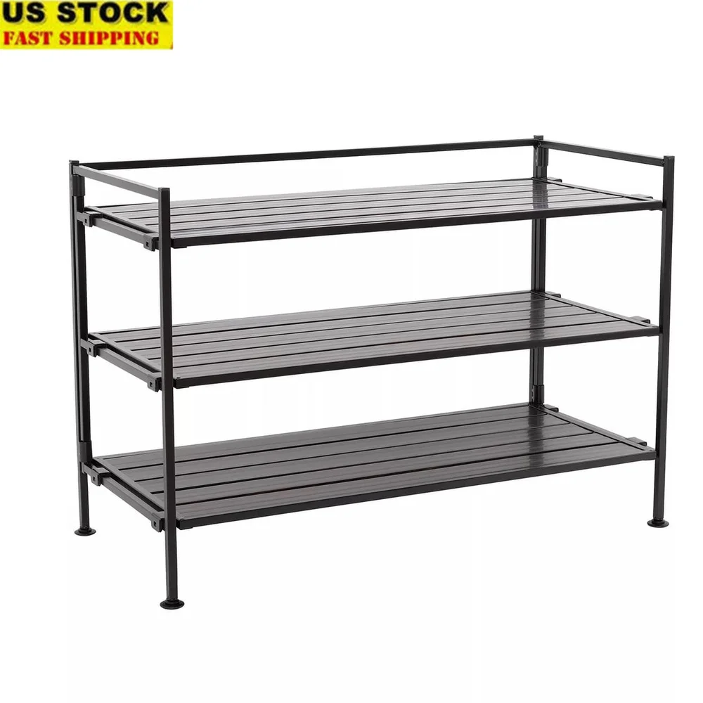 

3-Tier Stackable Interlock Shoe Storage Rack Organizer 12 Pairs Durable Metal Frame Versatile Footwear Shelving System