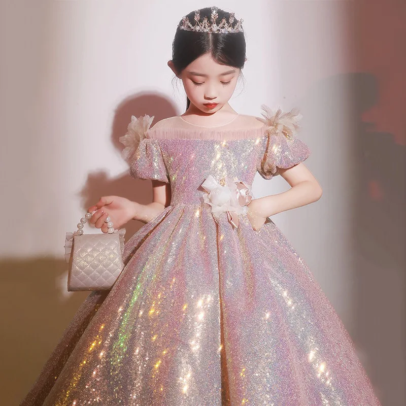 

Children's Day Dress for Girls, Little Host, Catwalk, Piano Performance, Little Girl's Birthday Princess Dress