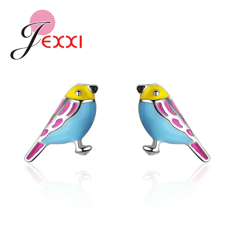 

High Quality 925 Sterling Silver Summer Fashion Small Lovely Colorful Bird Stud Earrings For Party Women Classic Animal