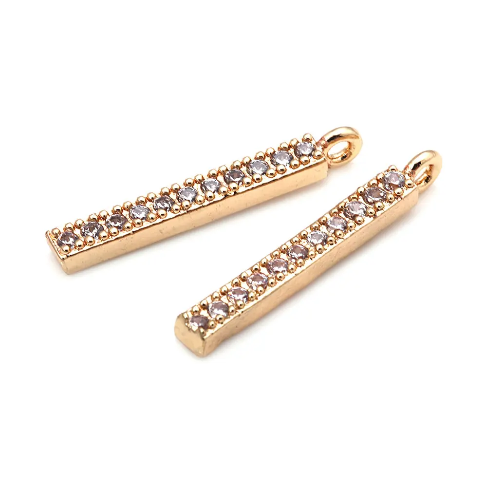 18K Gold Color Brass and Zircon Rectangle Tassel Charms Pendants High Quality Diy Jewelry Making Necklace Earrings for Women