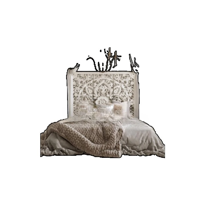 

White carved hollow double bed/French solid wood high back bed/light luxury princess bed