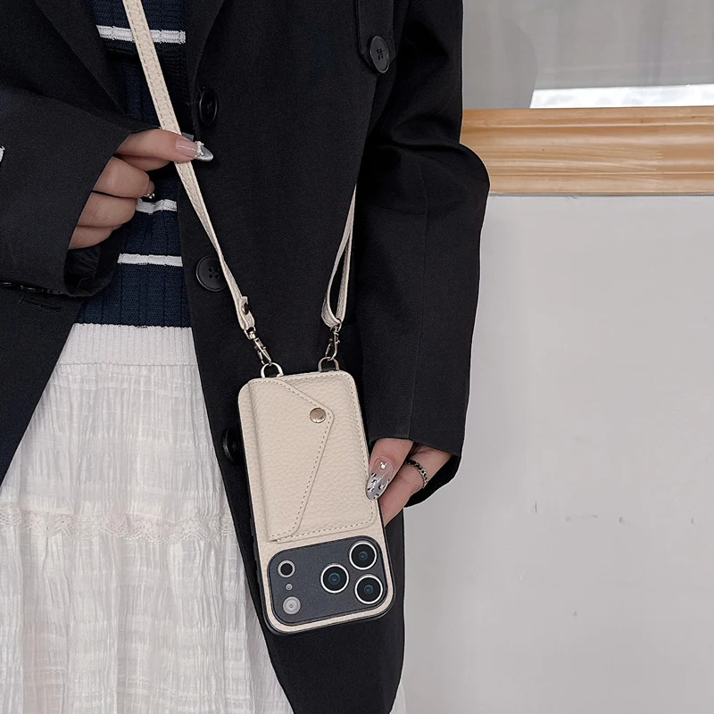 Luxuriöse Crossbody-Geldbörse mit Trageriemen aus PU-Leder für iPhone 17 16 Pro 15 Pro 17 Pro Max 14 13 12 11 mit Kartenhalter und Handyhülle