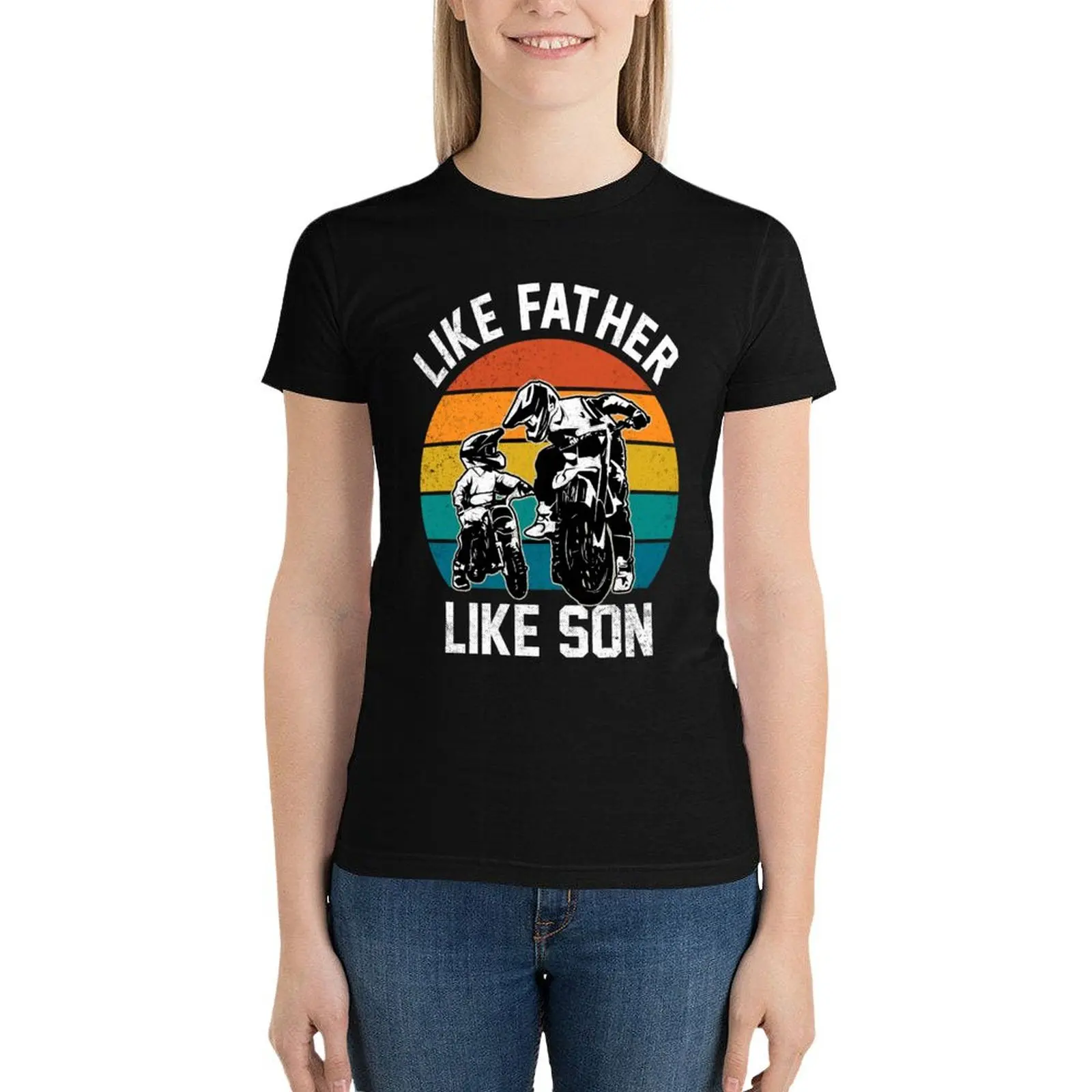 

Motocross Dirt Bike Like Father Like Son Essential Fathers Day T-Shirt funnys blanks workout shirts for Women loose fit