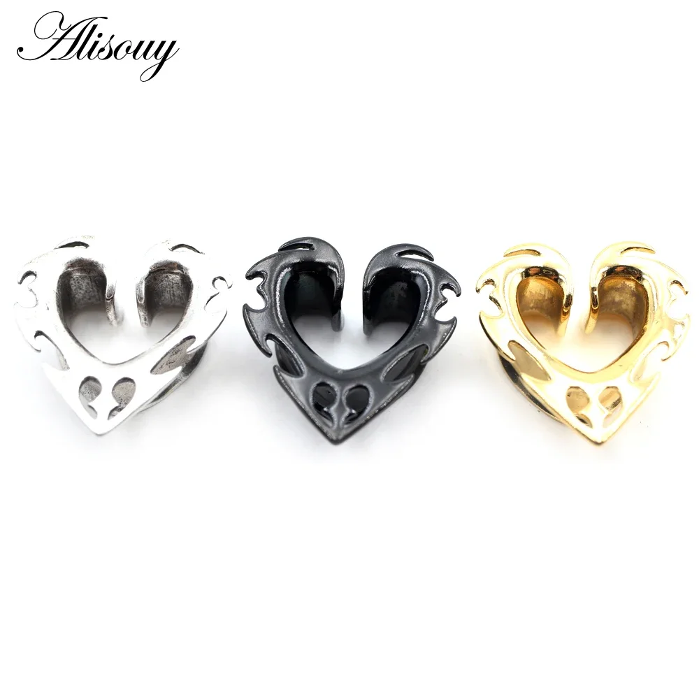 Alisouy 1PC tunele do uszu zatyczki ze stopu miedzi odlewanie serce miłość siodło Expander nosze wskaźniki kolczyki Piercing biżuteria do ciała