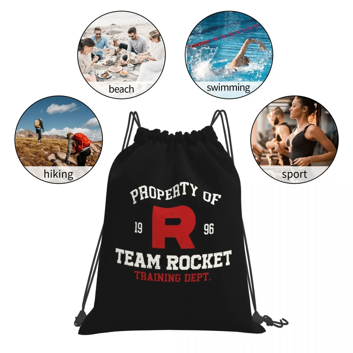 Letter R Team Rocket Logo Backpacks Multi-function Drawstring Bags Sports Bag Book Bags for Man Woman Students