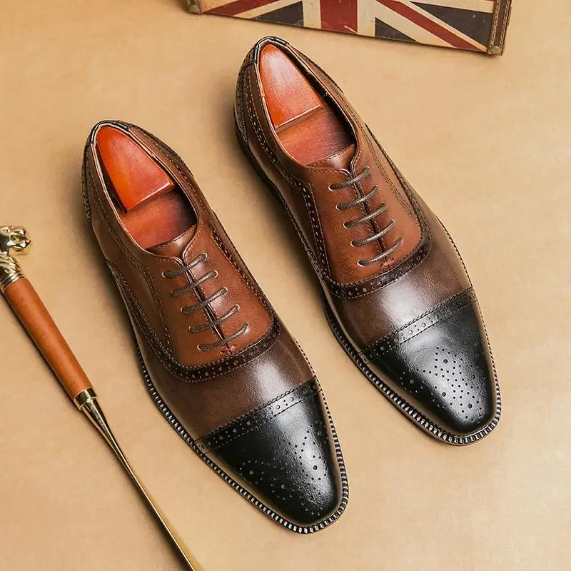 

New Men's Leather Derby Shoes Luxury Italy Dress Shoes Famous Brand Fashion Men's Social Party Shoes