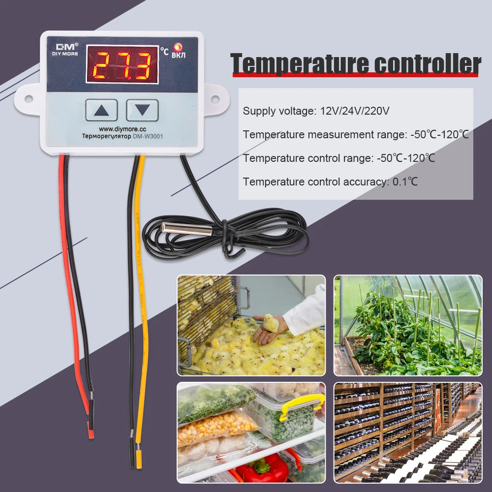 W3001 12V/24V/110V 220V LED Digital Temperature Controller Thermostat Thermoregulator Sensor Meter Fridge Water Heating Cooling