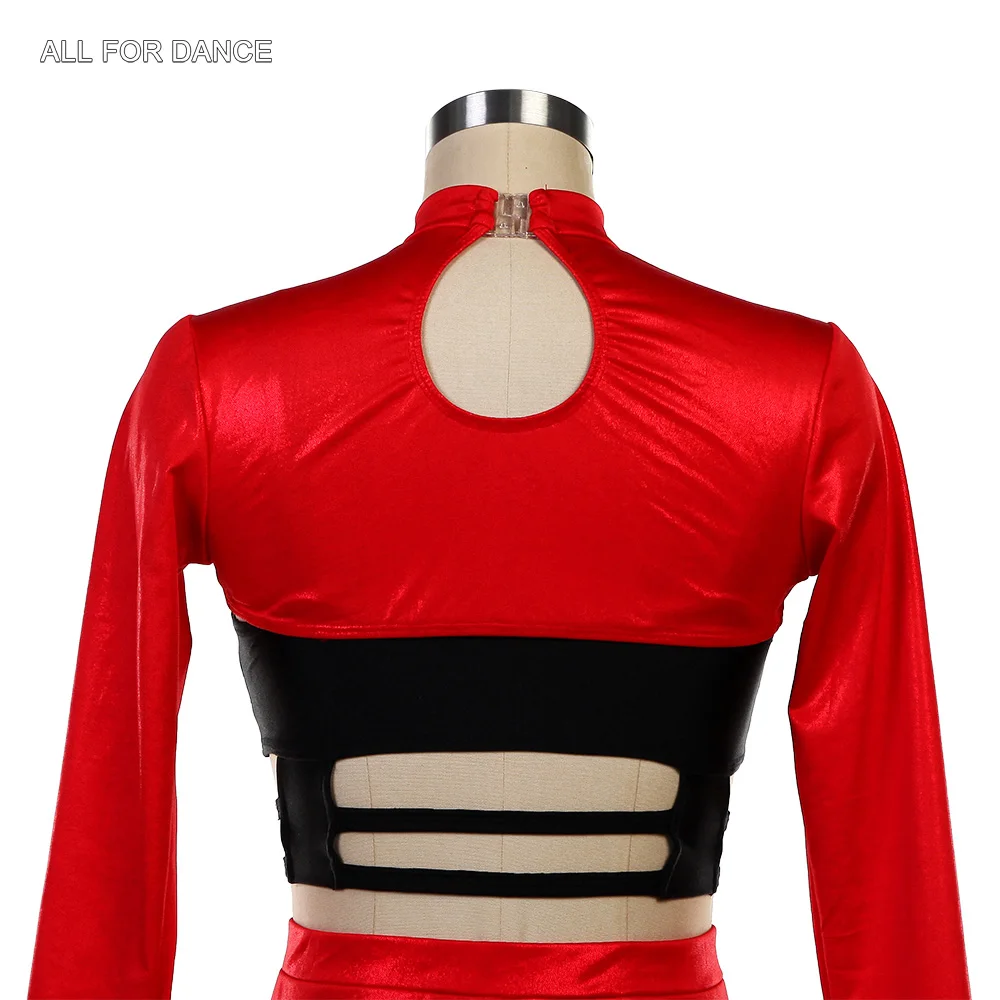 26096 Maniche lunghe Nero e Rosso 2 in uno Corpetto in spandex Abiti da balletto Ragazze adulte Balletto e jazz e costumi di danza del rubinetto