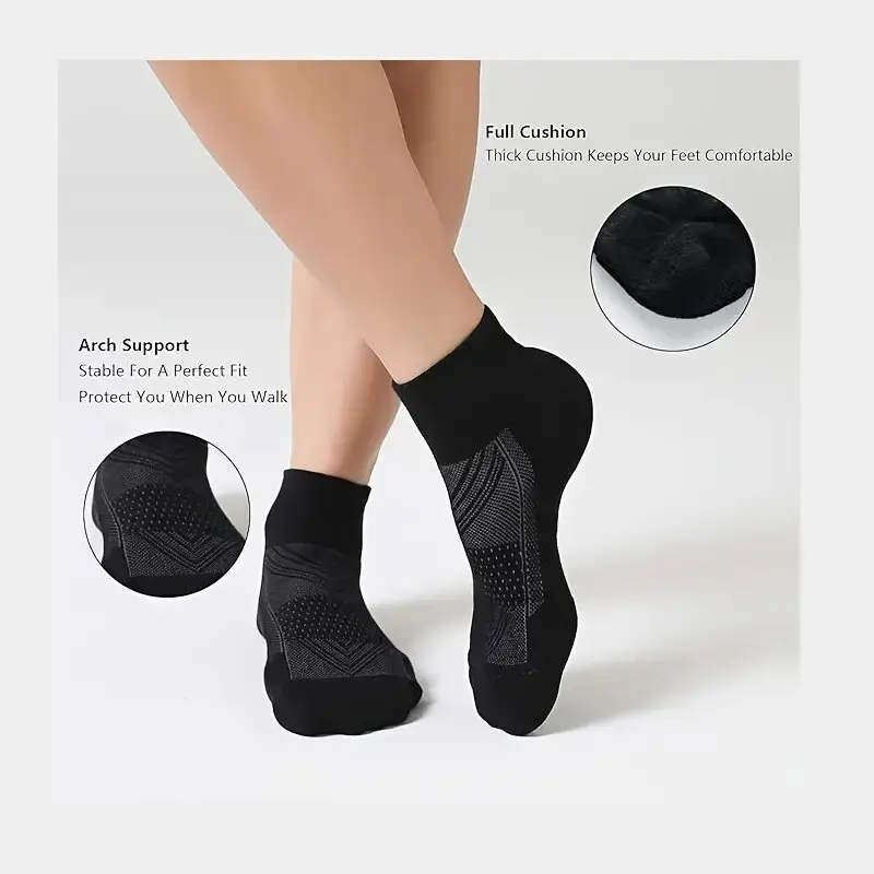 3쌍 남성용 쿠션 운동 양말 - 강화된 발 뒤꿈치와 발가락이 있는 통기성 수분 흡수 러닝 양말