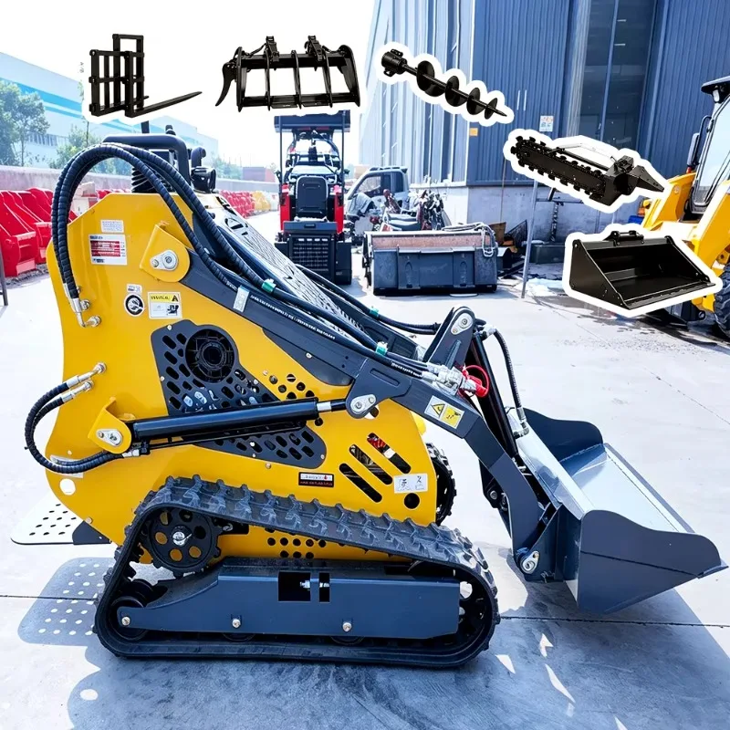 Customized Multi-functional Mini Skid Steer Loader With Rubber Track Small Wheel Track Loader For Sale With Attachments
