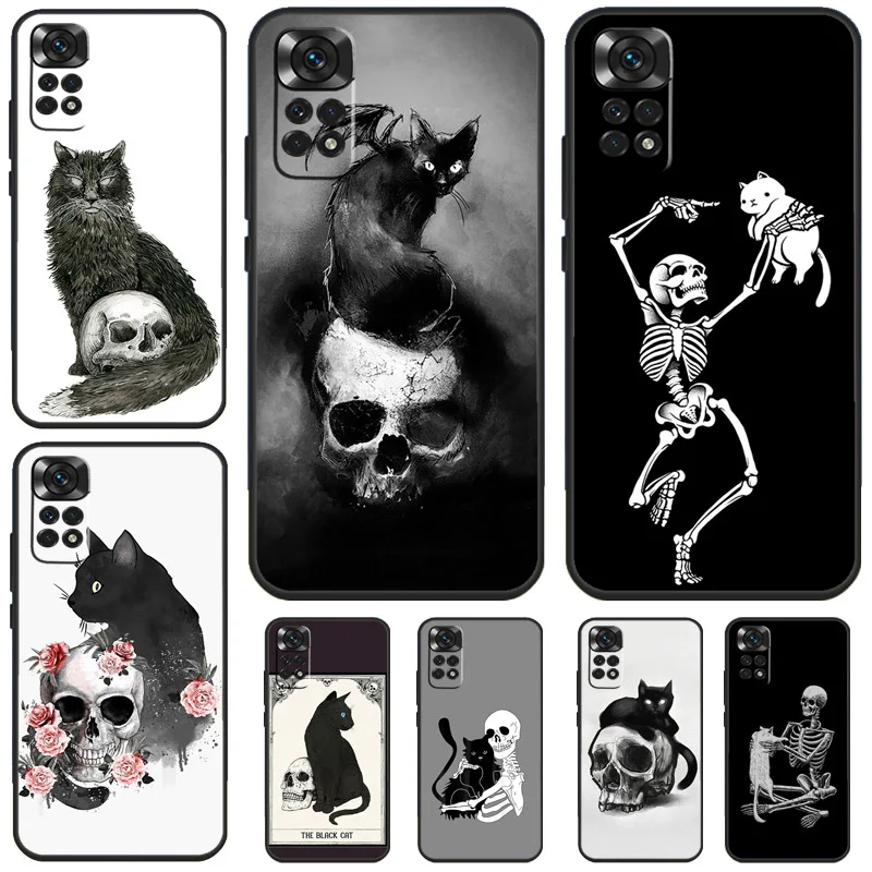 Black Cat Skull Goth Witch Case For Xiaomi Redmi Note 12 9 10 11 13 Pro Plus 9S 10S 11S 12S Redmi 12 10C 12C 13C Cover