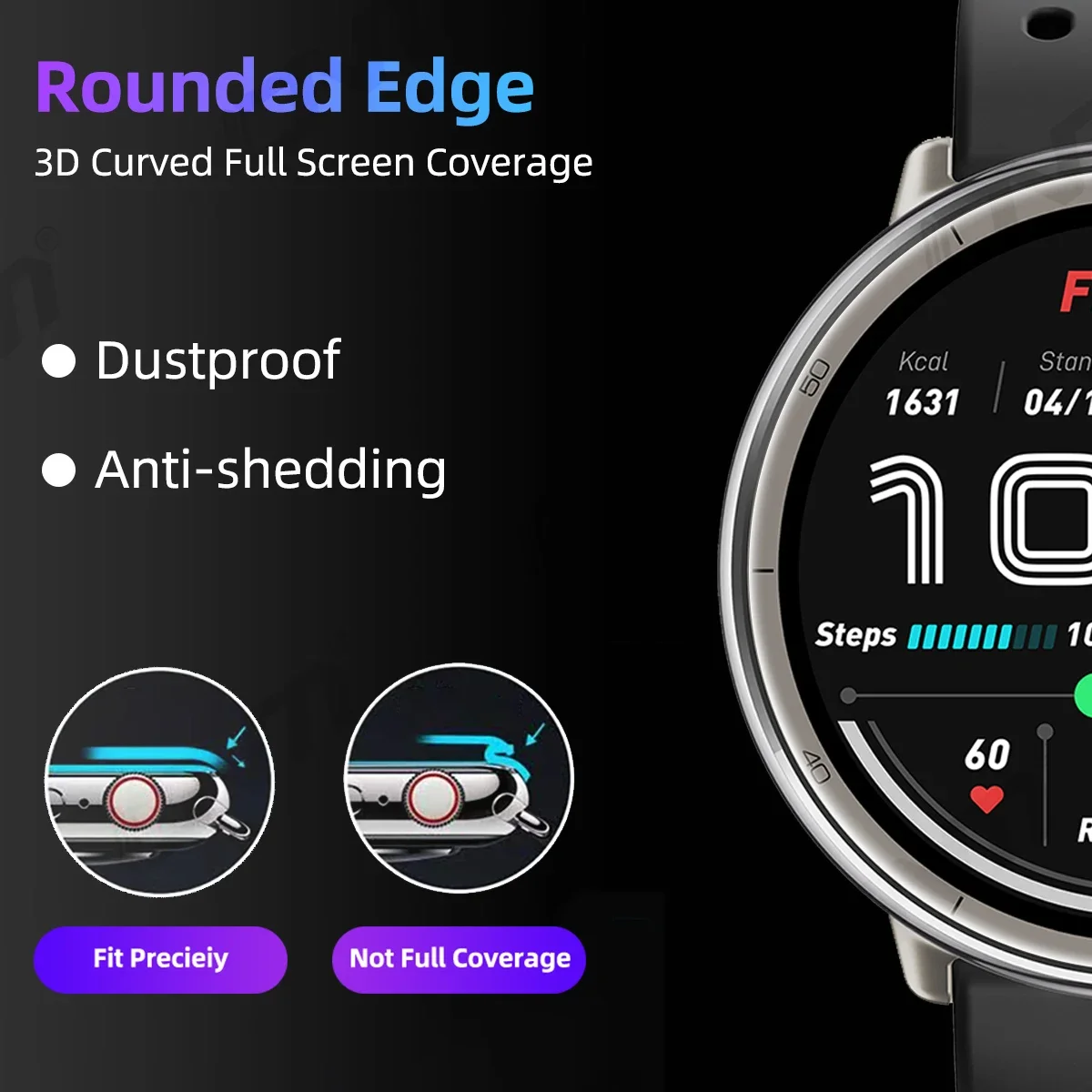 Film Perlindungan 3D untuk Pelindung Layar Amazfit Active 2, Cakupan Penuh 99% HD Kejelasan Antigores Aksesori Bebas Gelembung