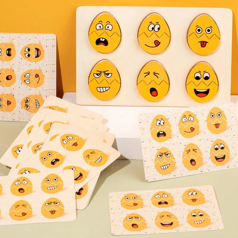 لعبة ألغاز العاطفة الخشبية من مونتيسوري للأطفال، تعبير الوجه، مطابقة التفكير الحسي التعليمي، ألعاب الأطفال الصغار للتعلم المبكر