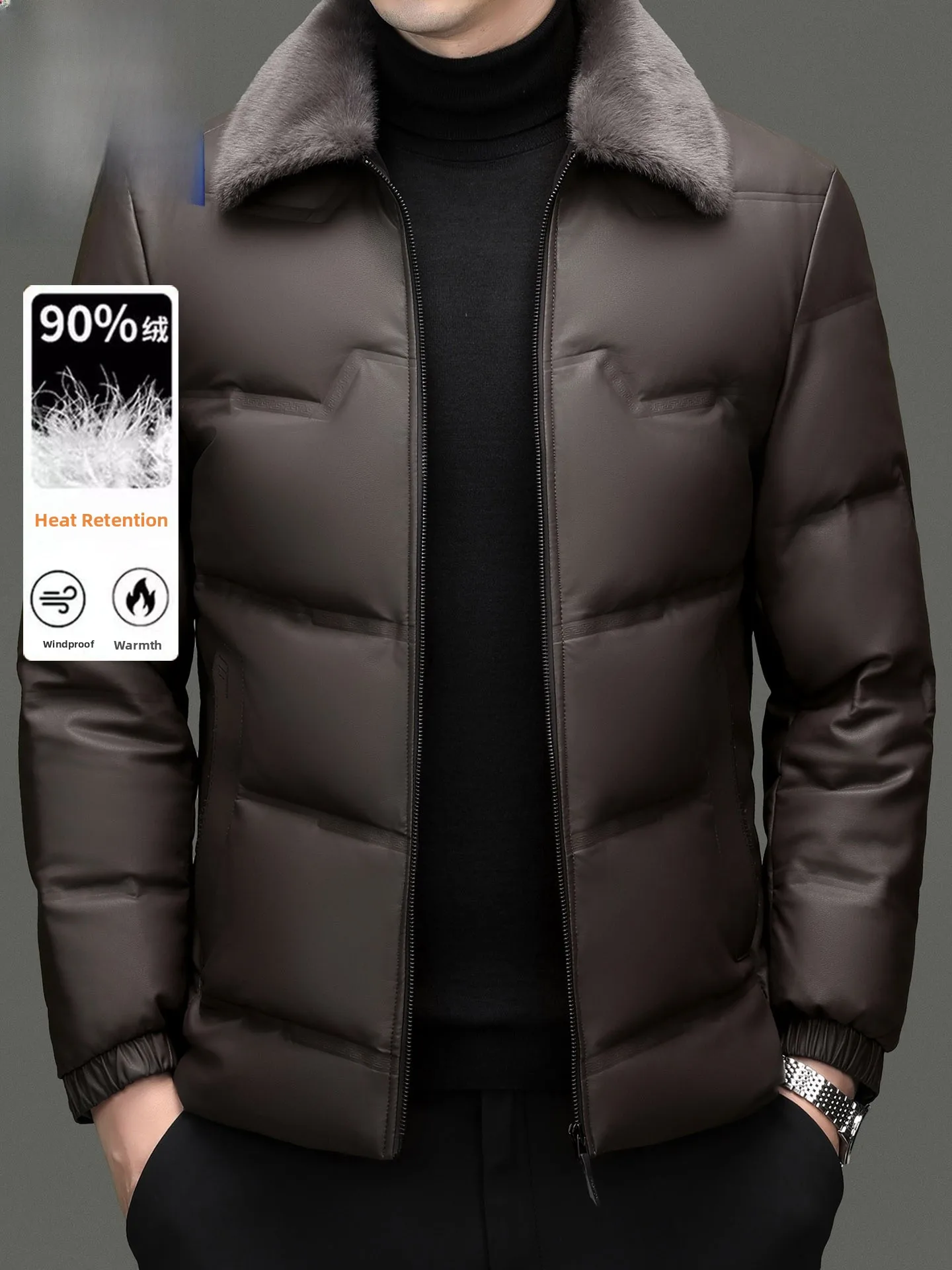 

Men's down Jaet Soft Leather Warmth Collar Autumn Winter New Sle Casual Faion White Du down Filling Middle-Aged And E...