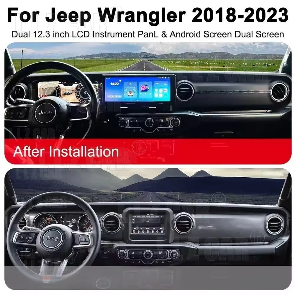 12.3 inch HD Digital Instrument Cluster For Jeep Wrangler 2018-2023 Android CarPlay Auto DSP GPS WiFi BT Stereo Multimedia