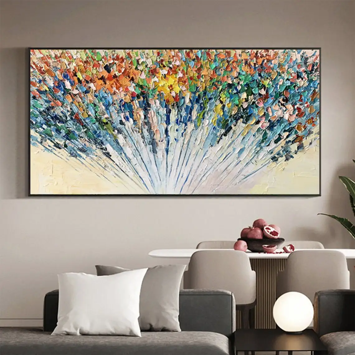 Abstract Blossom Oil Painting Handmade on Canvas Large Textured Blooming Colorful Flower Creativity Bouquet Home Decor Wall Art