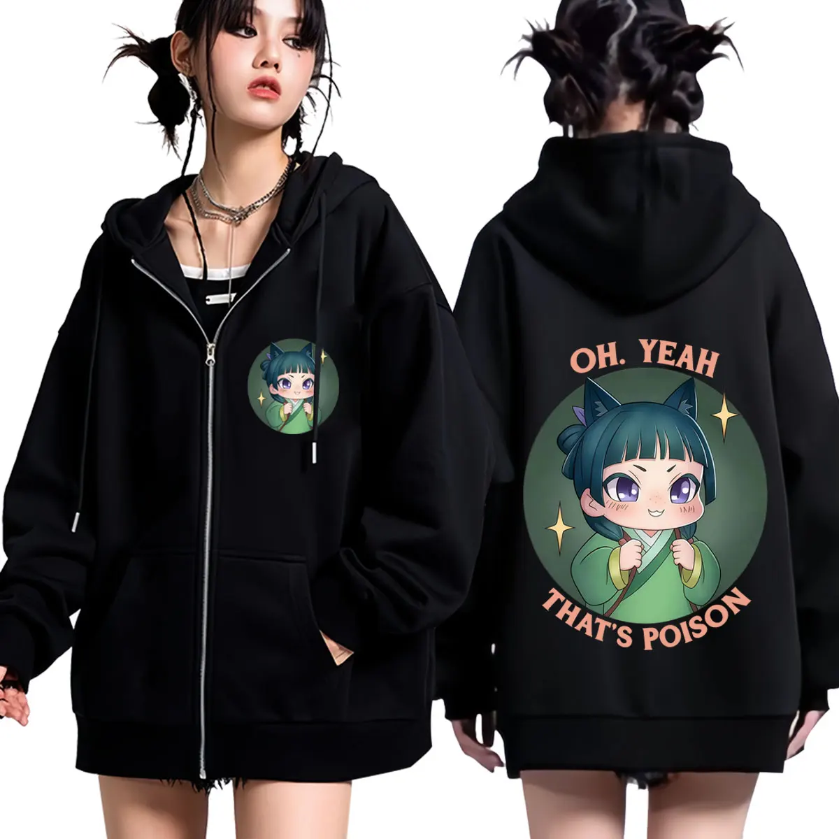 Anime The Apothecary Diaries Graphic Zipper Hoodie Men Women Vintage Sweatshirt Long Sleeves Loose Casual Fashion Zip Up Jacket