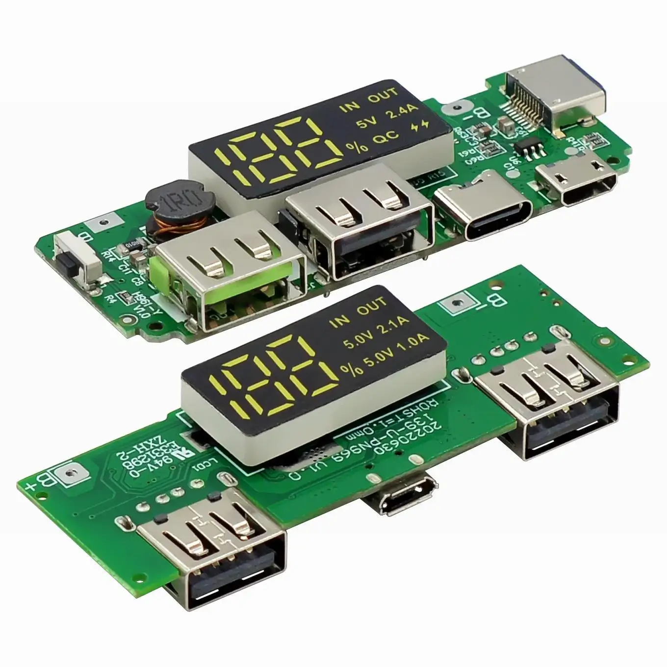 2pcs 18650 Lithium Battery Charger Module 5V 2.4A Dual USB Output Digital Display Boost Board for Power Bank