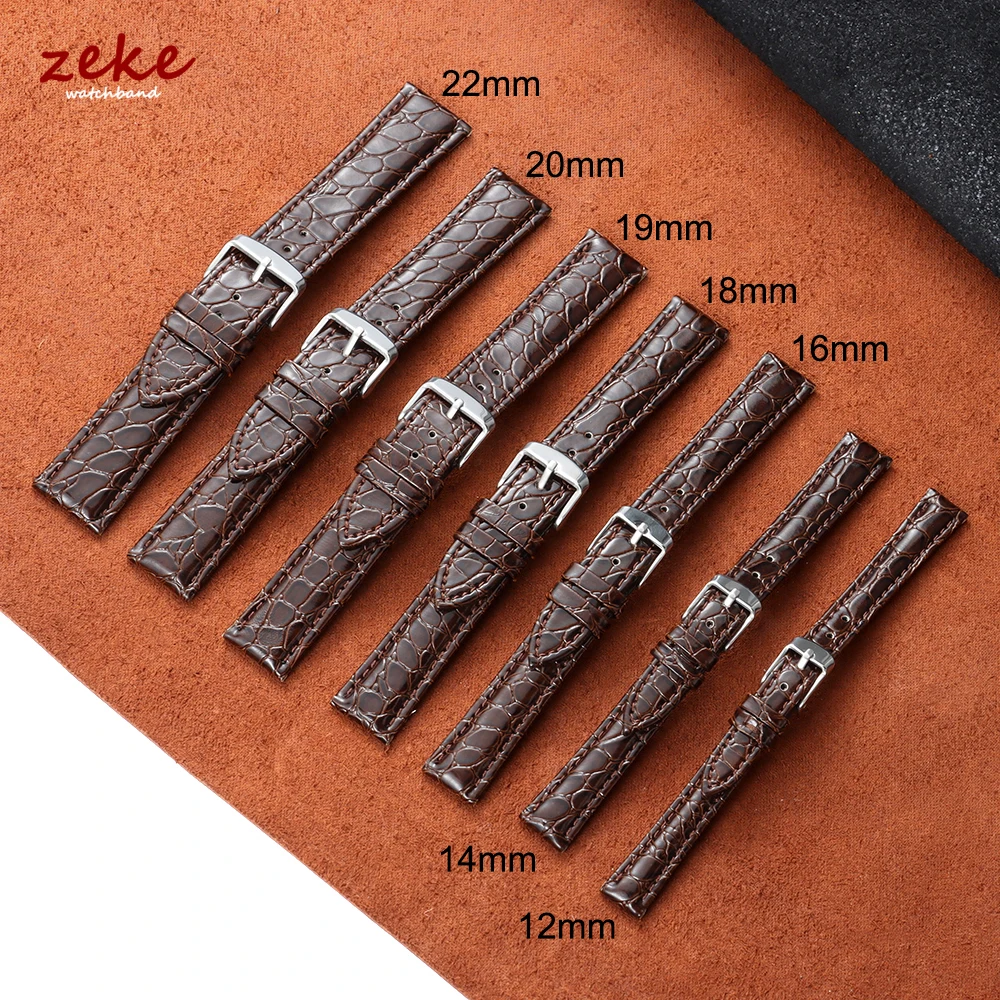 Handmade Crocodile Pattern Leather Strap Ultra Thin 12 14 16 18 19 20 22MM Black Brown for Men Women Genuine Leather Bracelets