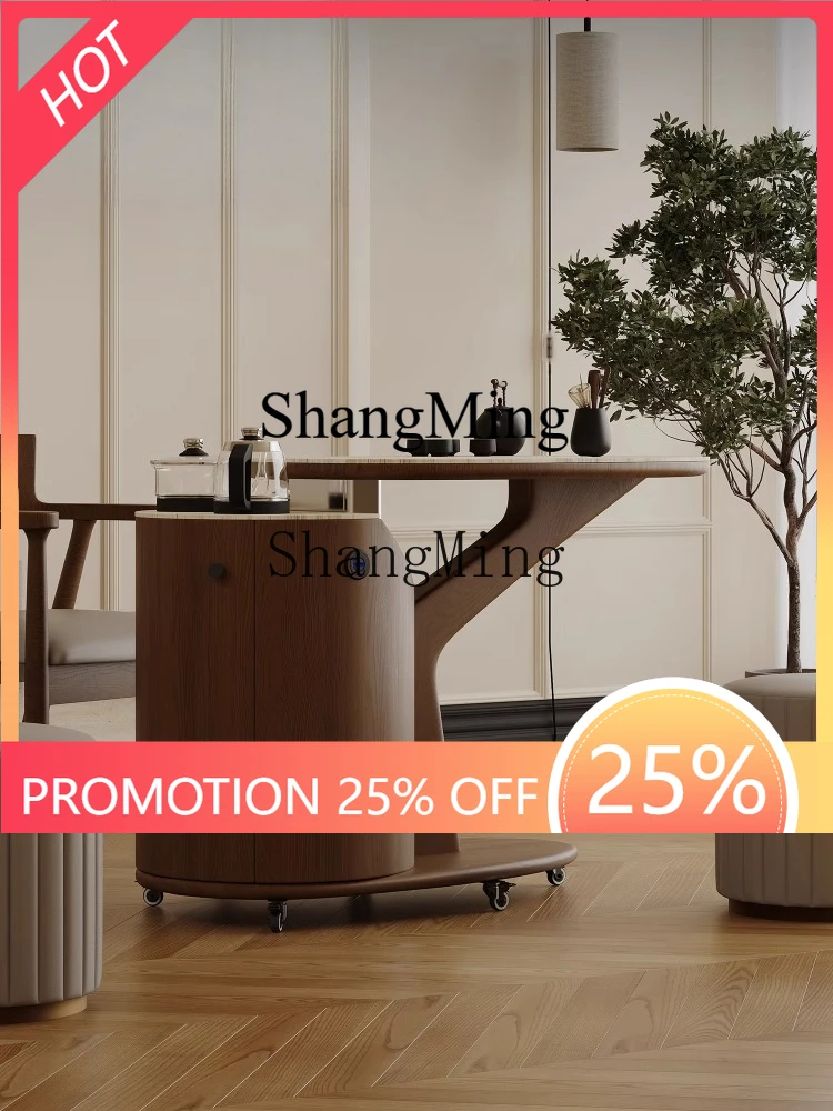 

ZYY Домашний высококачественный передвижной чайный столик в стиле ретро с каменным покрытием для дома, гостиной, новый высококачественный маленький чайный столик из белого воскового дерева