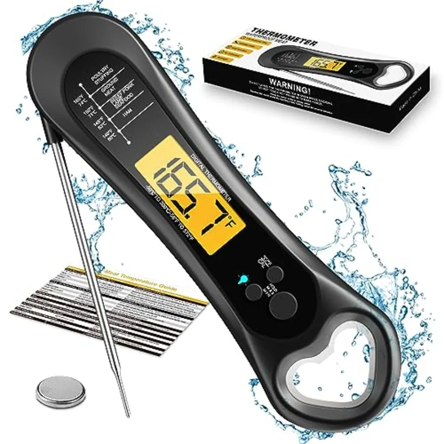 

Meat Thermometer Digital, Instant Read Meat Thermometer for Grill and Cooking, with Bottle Opener, Backlight and Calibration Fo