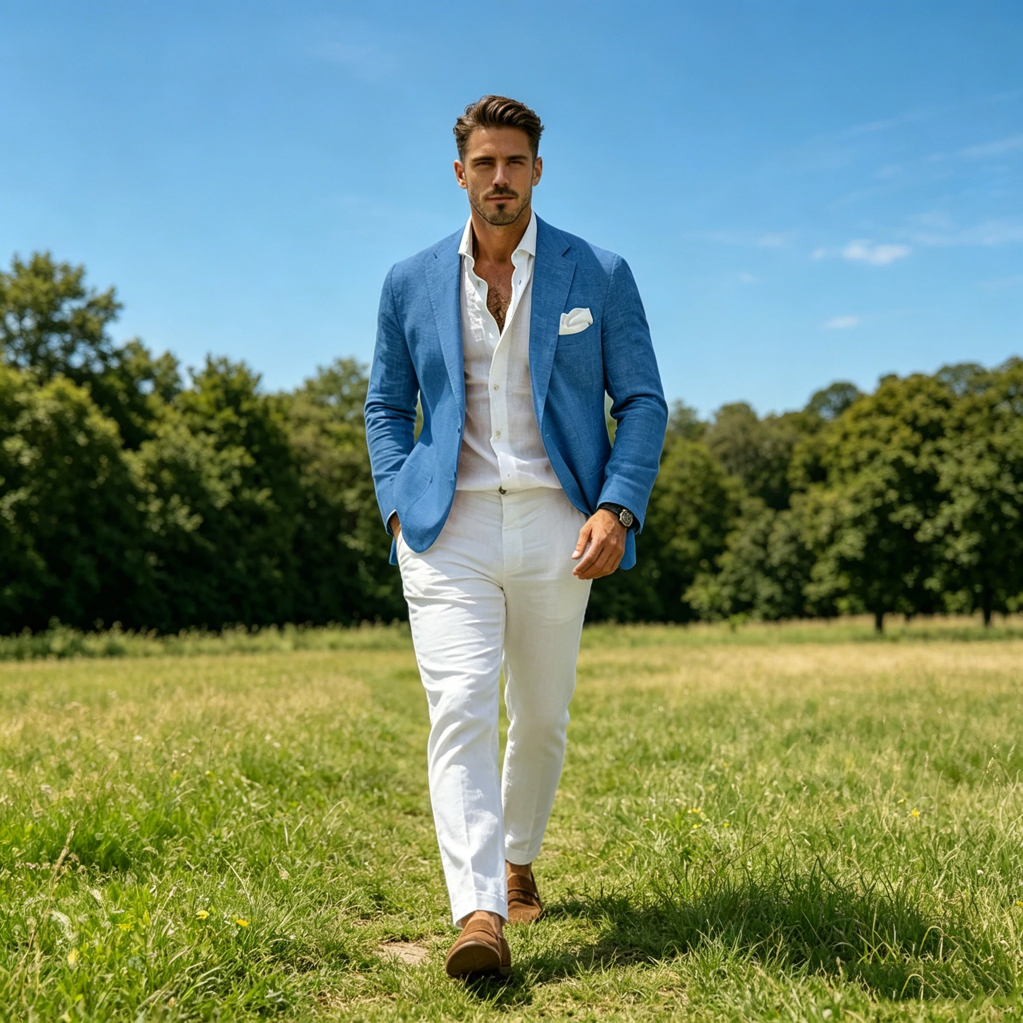 Summer Men's Linen Blazer Slim Fit Formal Business Lightweight Casual Suit Jacket Breathable Notch Lapel Sport Coat for Beach image 5