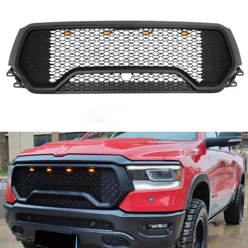 

Modified LED Front Grill For Dodge Ram 1500 2019 2020 2021 2022 Radiator Trims Racing Grille Upper Mask Cover Bumper Mesh