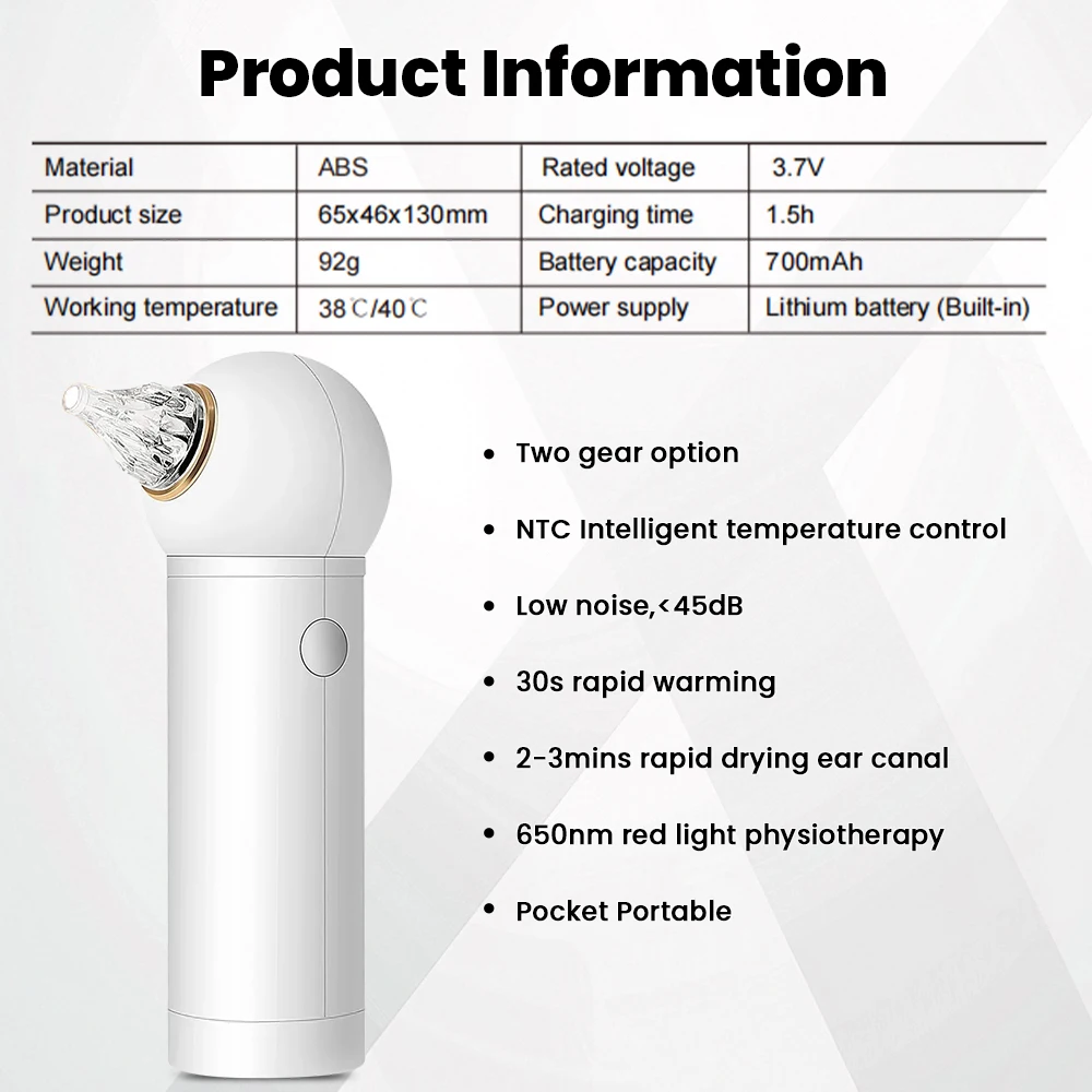 Intelligent Constant Temperature Ear Dryer Low Noise Ear Care Device Prevents Bacterial Growth Prevent Ear Canal Inflammation