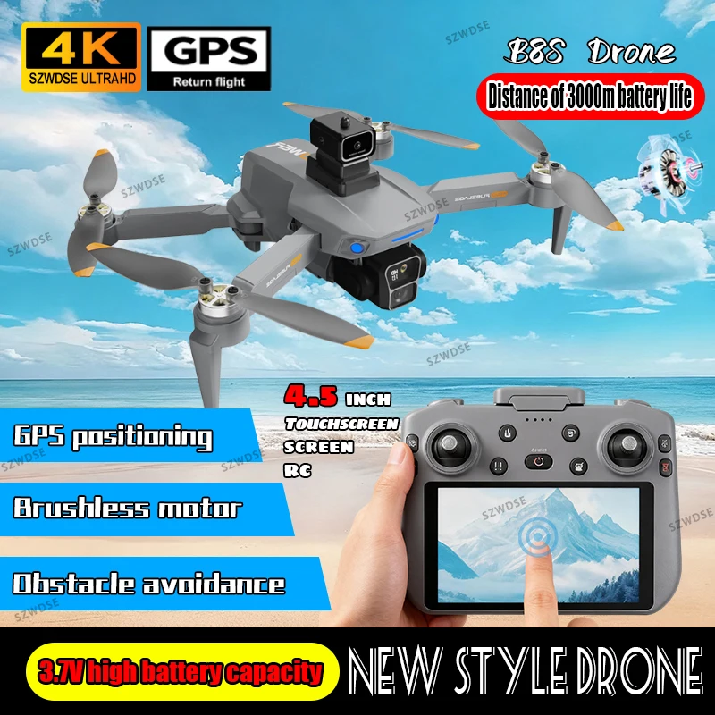 

Новый B8S GPS Дрон Профессиональный 4K HD Двойная камера 4,5-дюймовый экран Предотвращение препятствий Бесщеточный двигатель 5G WIFI RC Квадрокоптер Игрушки