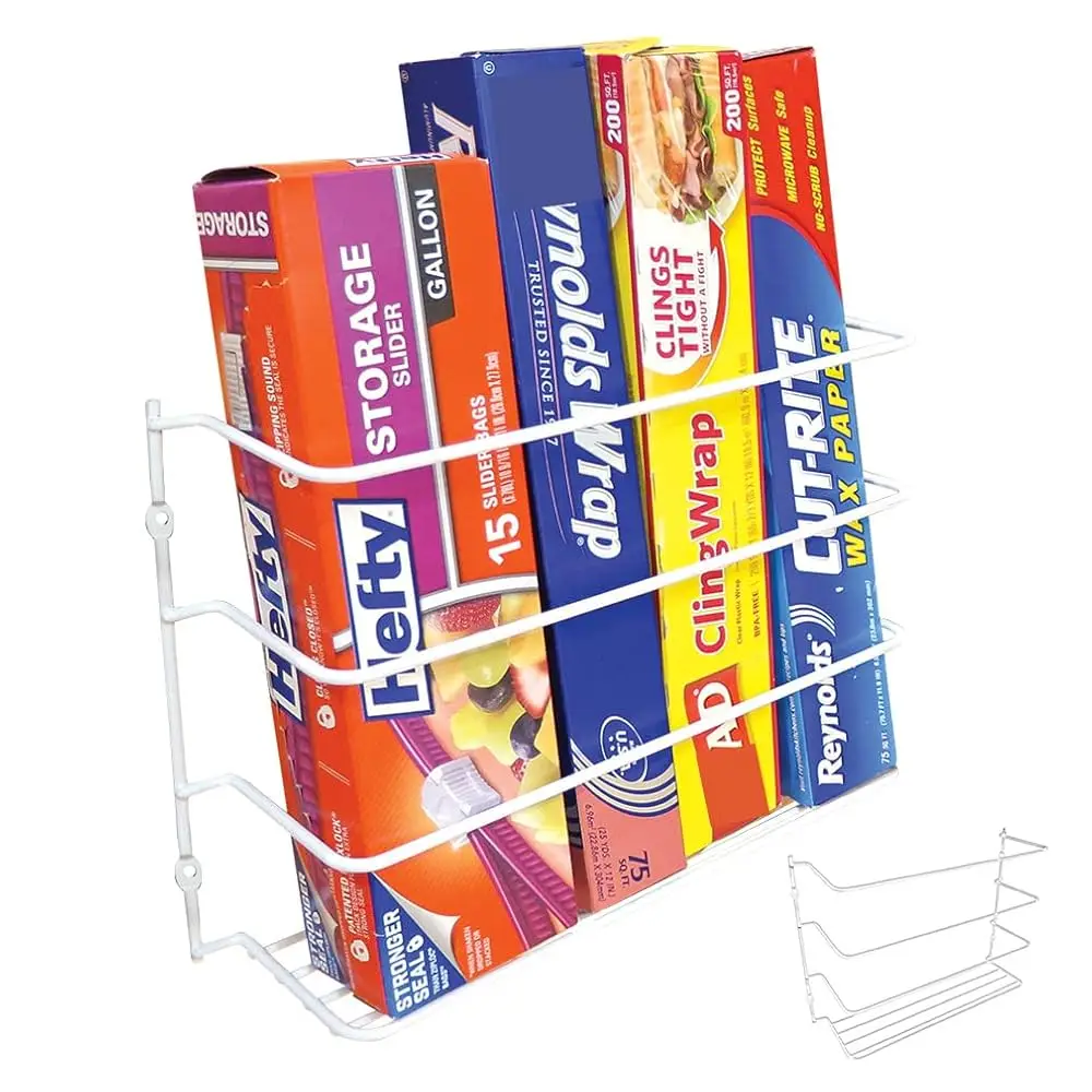 

Kitchen Wrap Organizer - 2 Pa - Hold Up To 4 Plastic, Foil, Paper, Wax - Cabinet Door, Wall Ra Basket - Sandwich, Freezer, Food