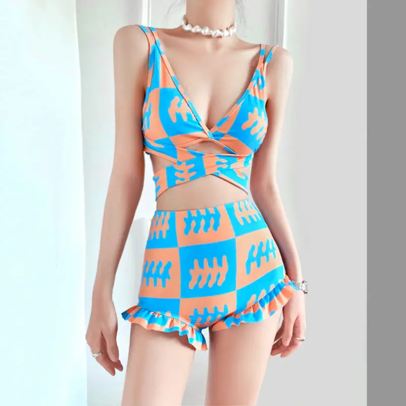 Sexy Slimming Sleeveless Sling High Waist Backless Fashion Letter Printed Beach Vacation Casual Women's Clothing Bikinis Set