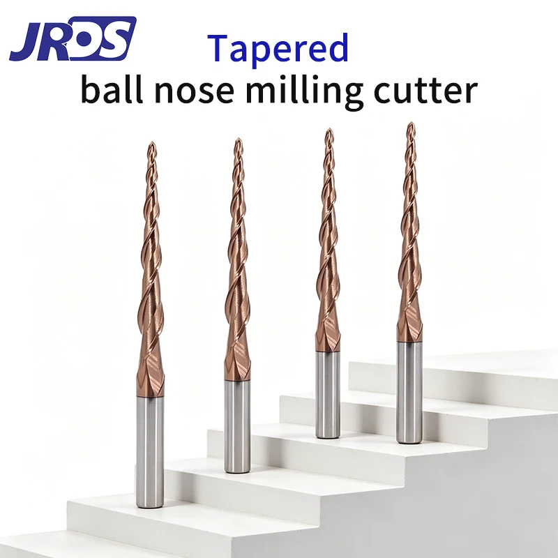 

HRC55 Coated Solid Carbide Tapered Ball Nose End Mill 6mm Shank 2F CNC Router Bit 3D Relief Engraving Cutter for Wood Al Copper