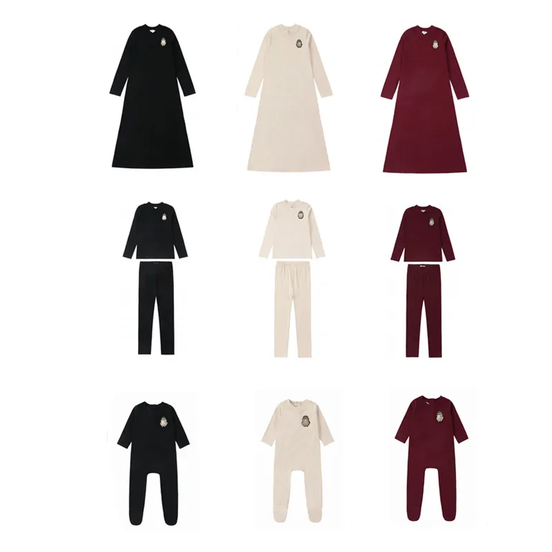 AP-Emblem Modal PJ's schwarz burgunderrot beige Familie passende Kleidung Kinder Jungen Mädchen Herbst Winter Freizeitkleidung