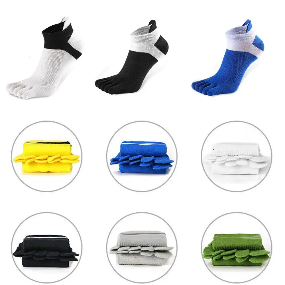 1Pair Mens Cotton Toe Socks Five Finger Solid Sport Ankle Breathe Low Cut Classic Breathable Running Finger Socks For Trainer