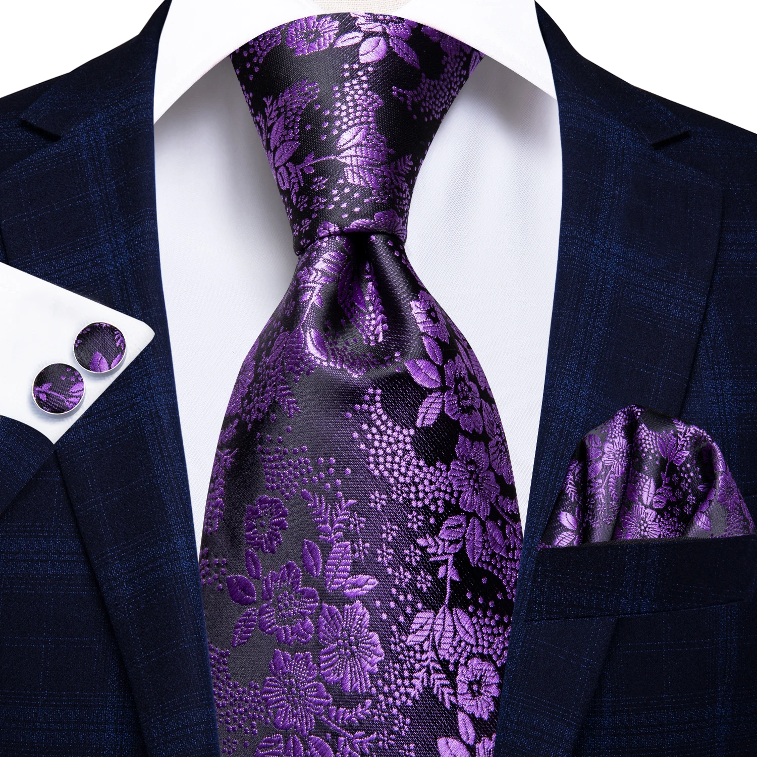 Hi-Tie-corbata de boda de seda de Cachemira lisa púrpura para hombre, diseño novedoso, gemelos prácticos, regalo, conjunto de corbata para fiesta y negocios, triangulación de envíos